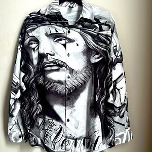 Men’s M button down Jesus shirt